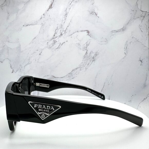 New Prada Sunglasses Black Square Oversized Triangle Plaque Logo Authentic - Picture 12 of 16